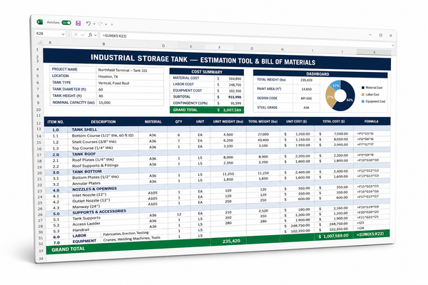 Industrial Storage Tank Estimation Tool & Bill of Materials (BOM)